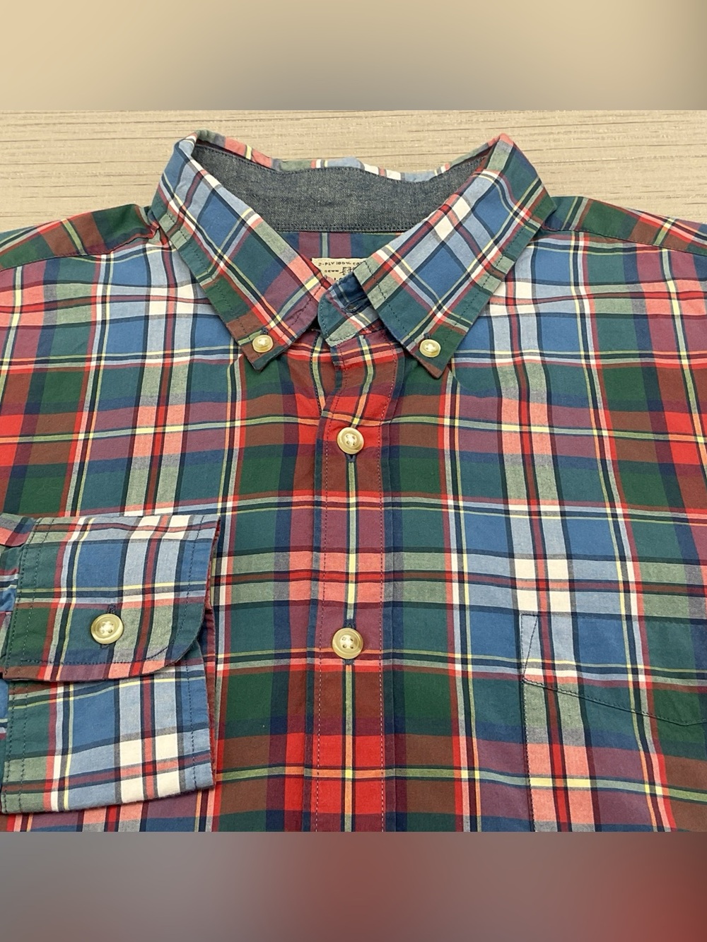 J. Crew Men's Large (16-16 1/2) Button-Down Shirt in Red, Blue & Green Plaid